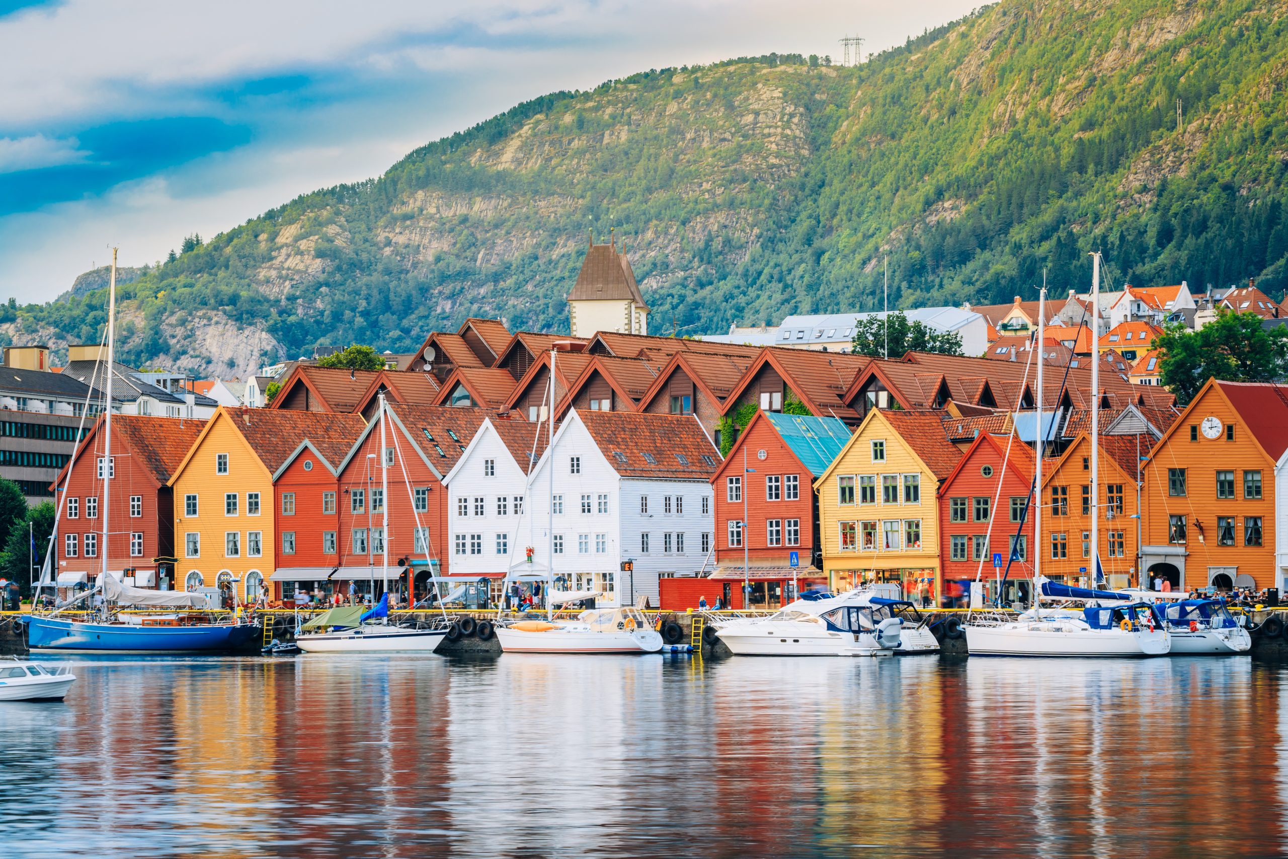 Bergen, Norway. View of historical buildings in Bryggen- Hanseatic wharf in Bergen, Norway. UNESCO World Heritage Site
